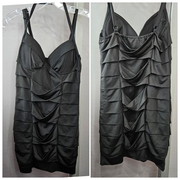 XXI Mini Body Con Dress M Black Layered Ruffle Adjust Shoulder Halter Padded Cup - Picture 1 of 12
